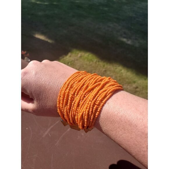 Multi-strand orange beaded bracelet 7.5" Gold-toned Magnetic Closure Statement - Picture 1 of 9
